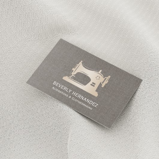 Goud naaigariewerk Grijze linnen Visitekaartje