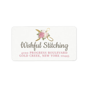 Goud naaischaar & Shabby Chic Floral Address Etiket