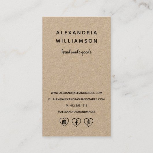 Goud naaldje en draad | Rustic Kraft Vertical Visitekaartje (Achterkant)