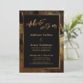 Goud namaak metaal Zwart Marmer Vier met ons mee Kaart (Staand voorkant)