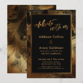 Goud namaak metaal Zwart Marmer Vier met ons mee Kaart (Voorkant / Achterkant)