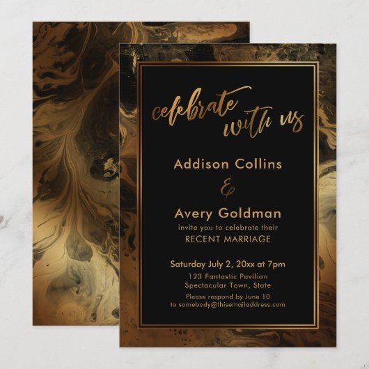 Goud namaak metaal Zwart Marmer Vier met ons mee Kaart (Voorkant / Achterkant)