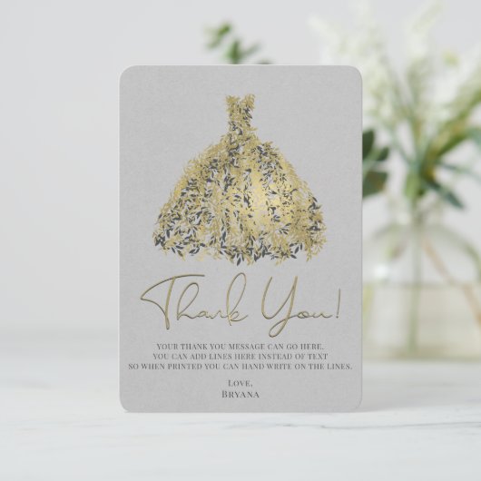 Goud Natuurgrijs Moderne Botanische Jurk Dank u Kaart (Staand voorkant)