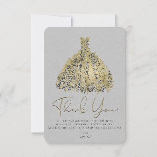 Goud Natuurgrijs Moderne Botanische Jurk Dank u Kaart (Voorkant)