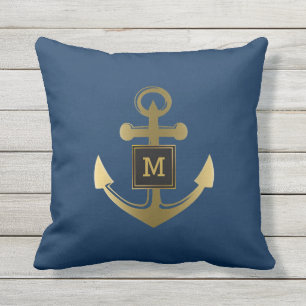 Goud Nautical Anchor OutdoorKussens Navy Blue Buitenkussen