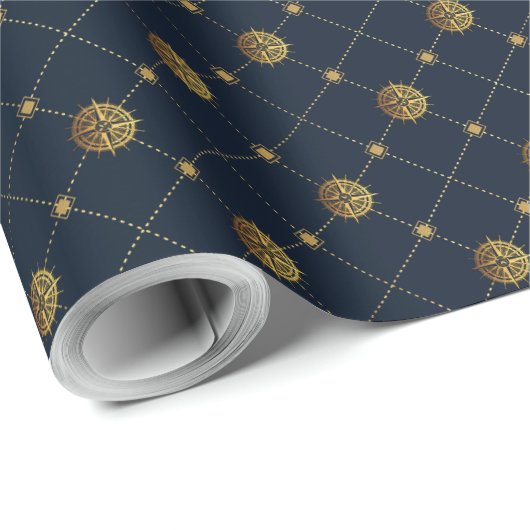 Goud nautisch cadeaupapier (Rol Hoek)