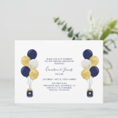 Goud & Navy Ballonnen 50ste Huwelijksverjaardag Kaart (Staand voorkant)