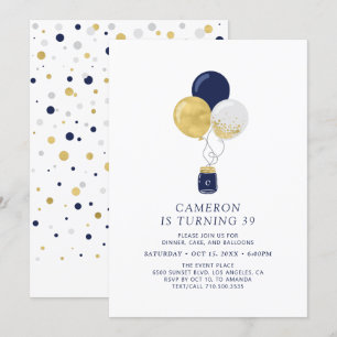 Goud & Navy ballonnen modern volwassenen verjaarda Kaart