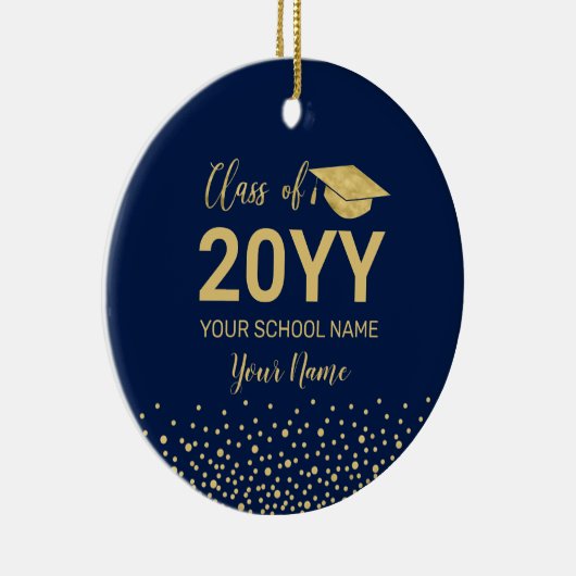 Goud & Navy Blauw Afstuderen Kerstcadeau Keramisch Ornament (Rechts)