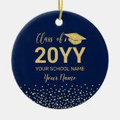 Goud & Navy Blauw Afstuderen Kerstcadeau Keramisch Ornament (Voorkant)
