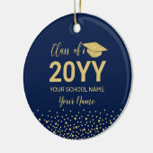 Goud & Navy Blauw Afstuderen Kerstcadeau Keramisch Ornament (Links)