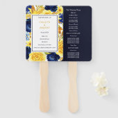 Goud Navy Blauw Bloemen Bruiloft Handwaaier (Voorkant en achterkant)