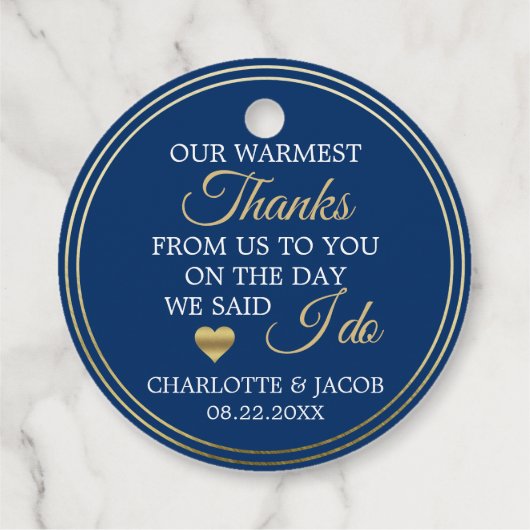 GOUD Navy Blauw Bruiloft Hartje Hartelijk dank Bedankjes Labels (Achterkant)