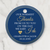 GOUD Navy Blauw Bruiloft Hartje Hartelijk dank Bedankjes Labels (Voorkant)