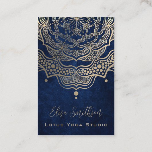 Goud & Navy Blauw Classy Elegante Yoga Reiki Manda Visitekaartje (Voorkant)