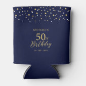 Goud Navy Blauw Confetti 50ste Verjaardagsfeestje Blikjeskoeler (Voorkant)