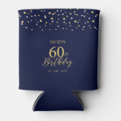 Goud Navy Blauw Confetti 60e Verjaardagsfeestje Blikjeskoeler (Voorkant)