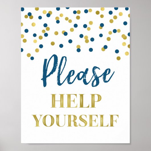 Goud Navy Blauw Confetti Help Uzelf Bord Poster (Voorkant)