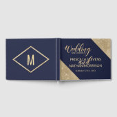 Goud Navy Blauw Faux Glitter Sequin Bruiloft Gastenboek (Volledig)