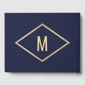 Goud Navy Blauw Faux Glitter Sequin Bruiloft Gastenboek (Achterkant)