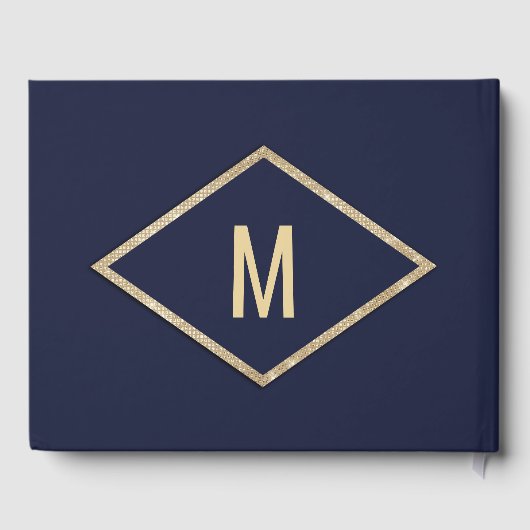 Goud Navy Blauw Faux Glitter Sequin Bruiloft Gastenboek (Achterkant)