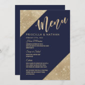 Goud Navy Blauw Faux Glitter Sequin Bruiloft Menu (Voorkant / Achterkant)