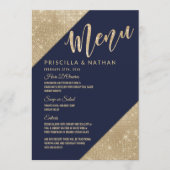 Goud Navy Blauw Faux Glitter Sequin Bruiloft Menu (Voorkant)