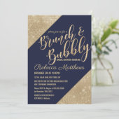 Goud Navy Blauw Faux Glitter Sequin Brunch Bubbly Kaart (Staand voorkant)