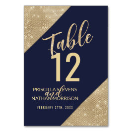 Goud Navy Blauw Faux Glitter Sequin Tafelnummer