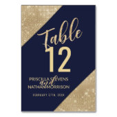 Goud Navy Blauw Faux Glitter Sequin Tafelnummer (Voorkant)