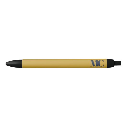 Goud Navy Blauw Monogram Elegant Modern Zwarte Inkt Pen (Voorkant)
