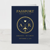 Goud & Navy Blauw paspoort bruiloft uitnodiging (Voorkant)