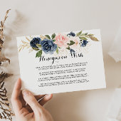 Goud Navy Blauw Roze Bloemen Honeymoon Wish Informatiekaartje