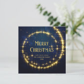 Goud Navy Blauw Sparkle Lights Kerststerren Feestdagenkaart (Staand voorkant)