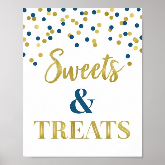 Goud Navy Blauw Sweets & Treats Dessert tafel Poster (Voorkant)