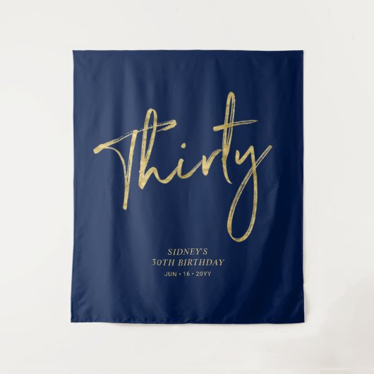 Goud & Navy Blauwe 30e Verjaardagsfeest Achtergron Wandkleed (Voorkant)