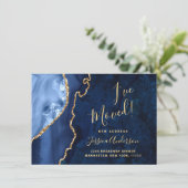 Goud & Navy Blauwe Marmer Agate Nieuw Adres verhui Aankondiging (Staand voorkant)