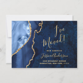 Goud & Navy Blauwe Marmer Agate Nieuw Adres verhui Aankondiging