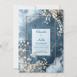 Goud Navy Blauwe Marmer Baby's Breath Bruiloft Kaart
