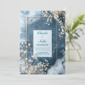 Goud Navy Blauwe Marmer Baby's Breath Bruiloft Kaart (Staand voorkant)