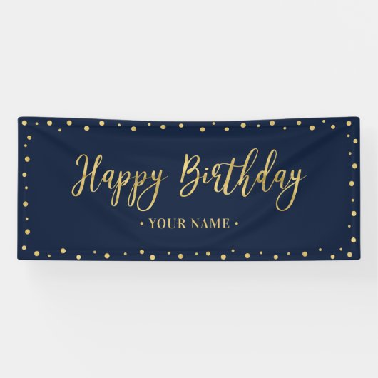 Goud & Navy Blauwe Verjaardag Party Banner (Horizontaal)