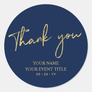 Goud & Navy Blauwe Verjaardagsfeest Dank Je Wel Fa Ronde Sticker
