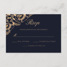  Goud Navy Bloemen Bruiloft RSVP