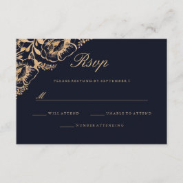 Goud Navy Bloemen Bruiloft RSVP
