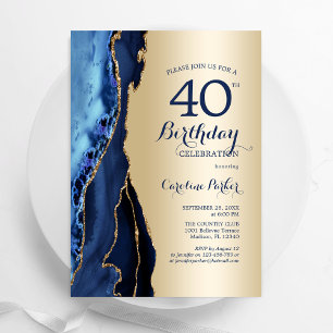 Goud Navy Blue Agaat 40e verjaardag Kaart