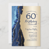 Goud Navy Blue Agaat 60e verjaardag Kaart (Voorkant)