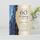 Goud Navy Blue Agaat 60e verjaardag Kaart (Staand voorkant)