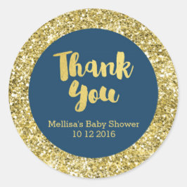 Goud Navy Blue Baby shower Dank u Favor Sticker