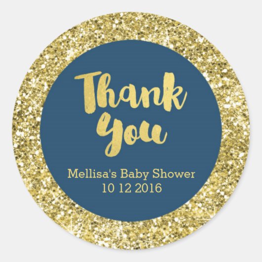 Goud Navy Blue Baby shower Dank u Favor Sticker (Voorkant)