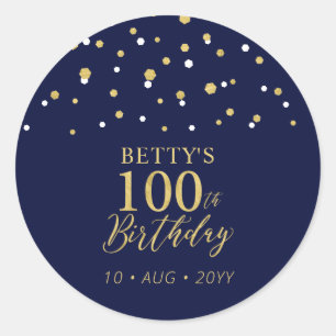 Goud Navy Blue Confetti 100e Verjaardagsfeestje Fa Ronde Sticker